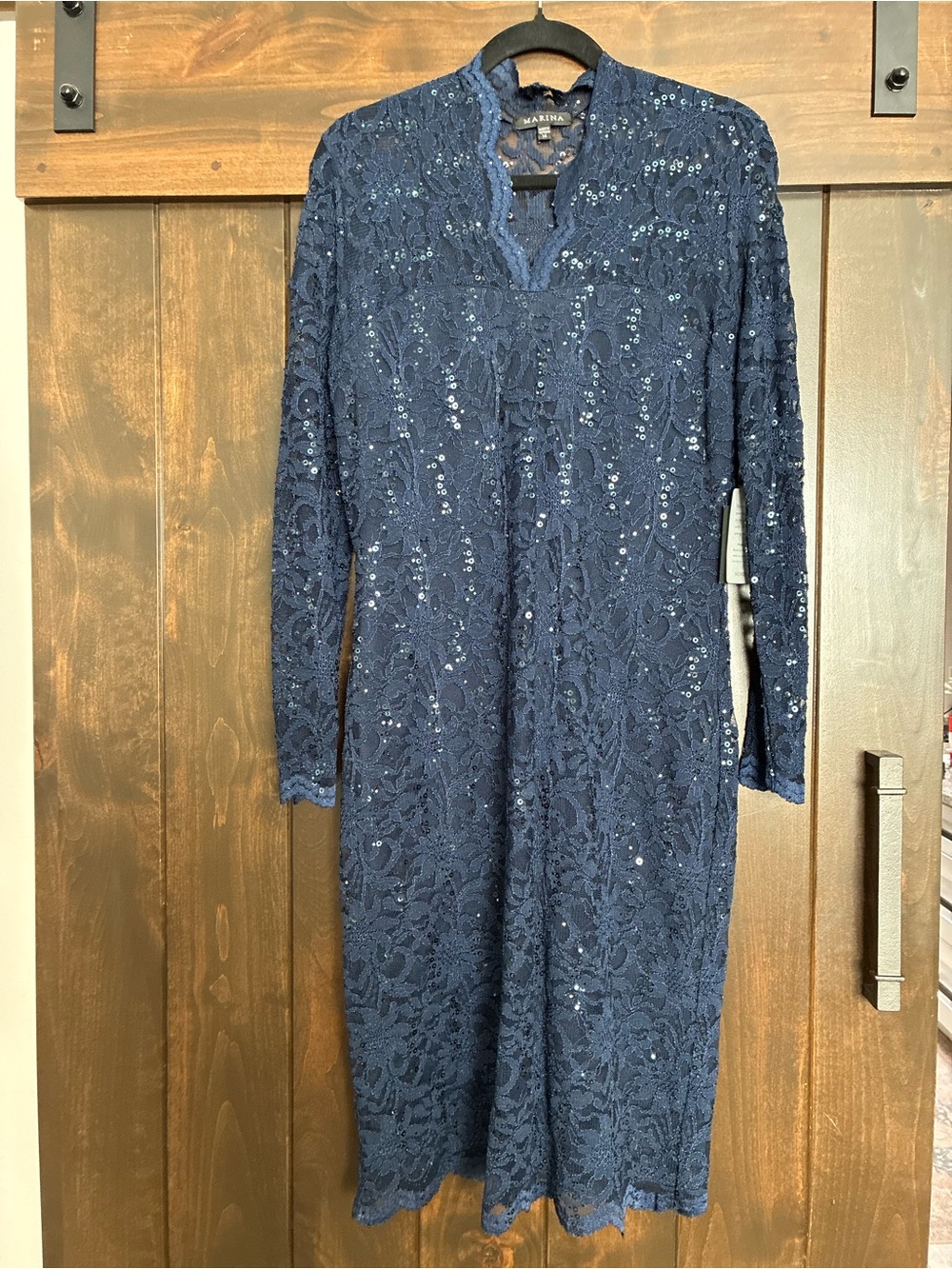 Nordstrom Navy Sequin Lace Long Sleeve Dress